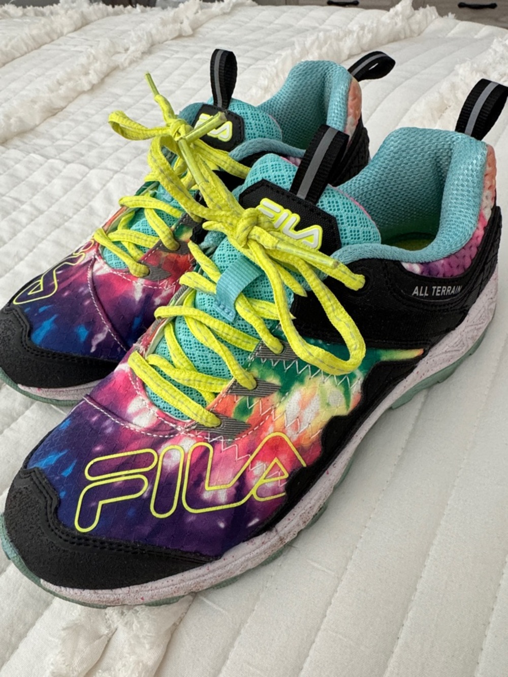 Fila Black & Tie-Dye Multicolor Sneakers with Neon Laces